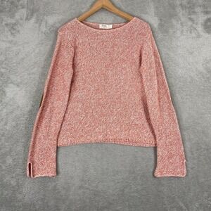 Flora Sweater Womens Small Orange Elbow Patch Marled Knit Cotton Blend Made USA